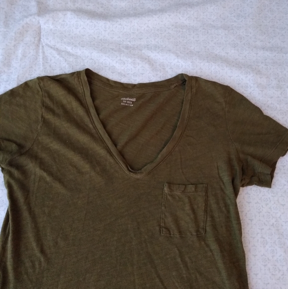 Madewell Olive Green Solid Pocket V Neck Tee XS - Picture 3 of 6